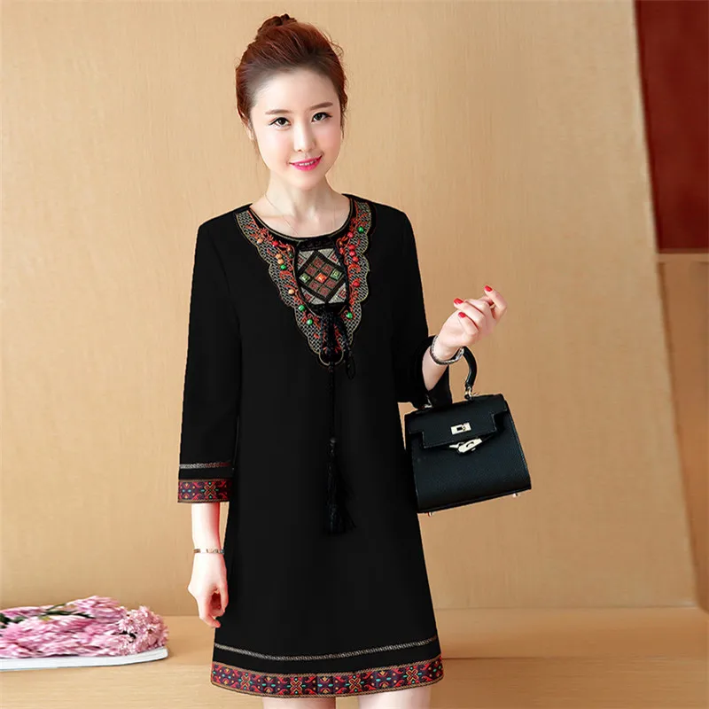 Женское платье с вышивкой свободное круглым вырезом весна осень 2019|autumn women dress|loose