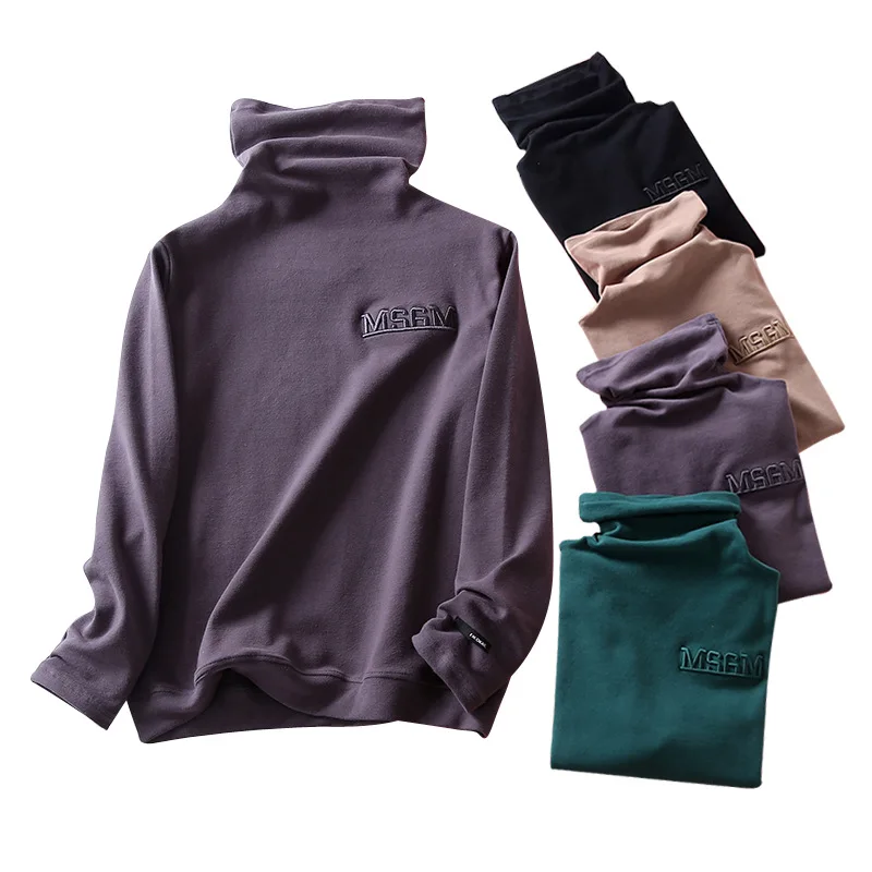 Женская хлопковая Водолазка с длинным рукавом черная однотонная Повседневная