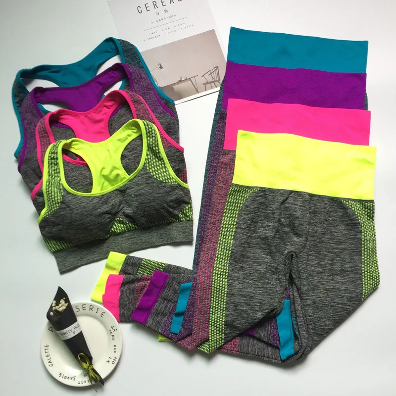 Женский спортивный костюм для йоги однотонные бесшовные леггинсы + топ с