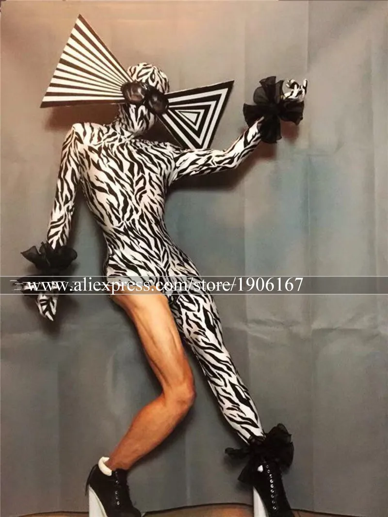 Сексуальный женский комбинезон зебра с головным убором для ночного клуба