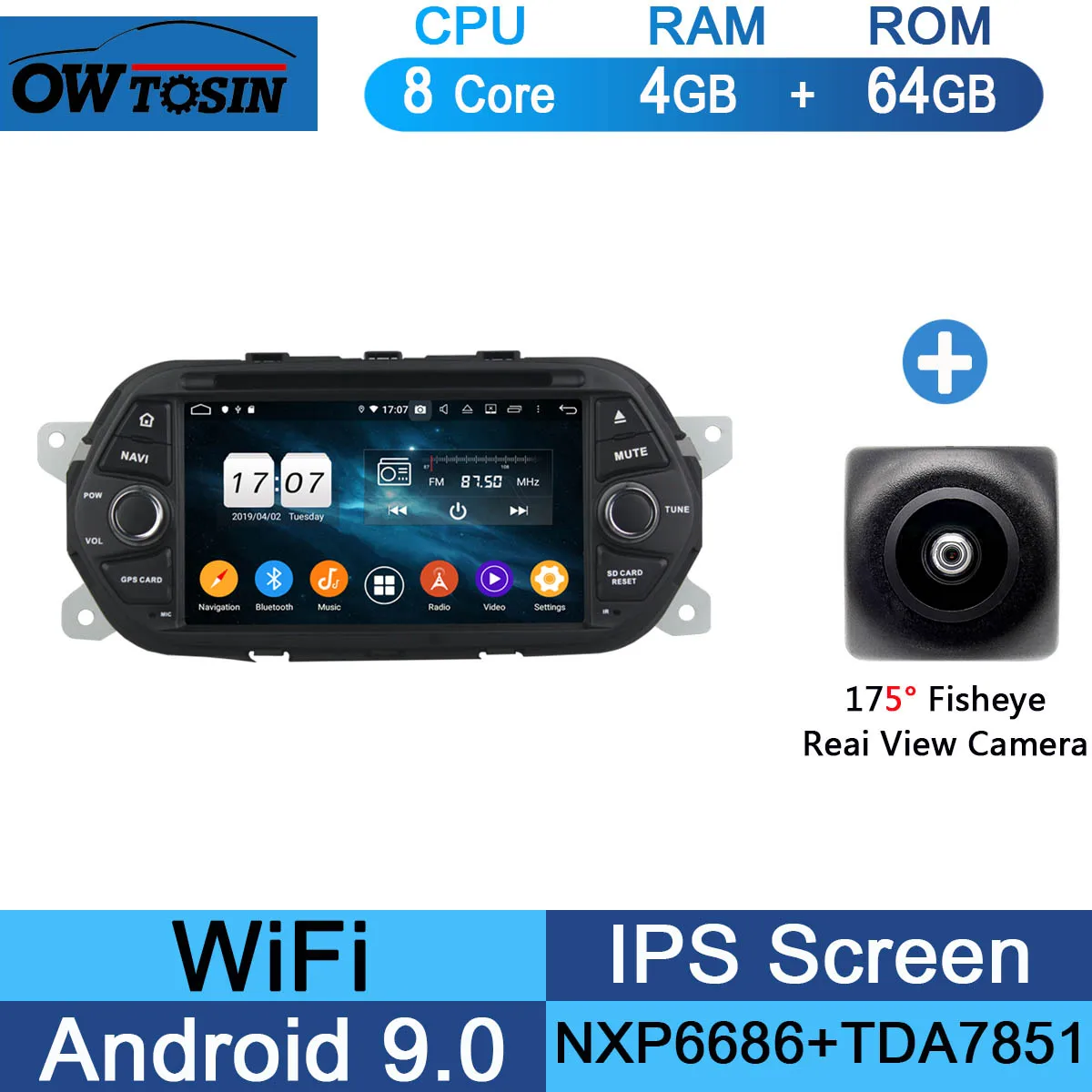64G Fisheye Camera " ips 1024*600 8 ядерный 4 Гб ram+ 64 Гб rom Android 9,0 автомобильный dvd-плеер для FIAT EGEA CarPlay Parrot BT Радио AdasDVR - Цвет: 64G Fisheye Camera