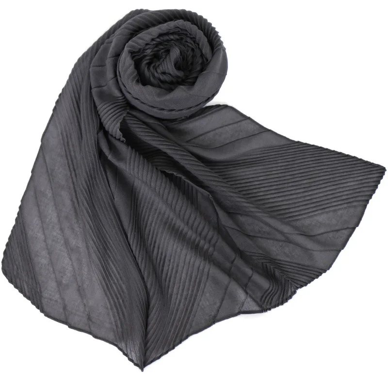 2 deep gray 10 шт./лот,, Женский плиссированный хлопковый шарф, однотонный, весна-осень, Длинные Большие шали, шарфы, обёрточная бумага, мусульманские хиджаб платок - Цвет: 2 deep gray