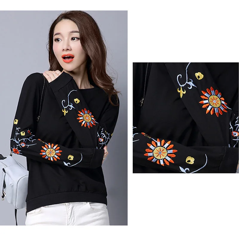 Футболки с вышивкой, женские футболки, свободные, с круглым вырезом, camiseta, черные женские топы, футболки, женские футболки, женские футболки, хлопок, camisetas