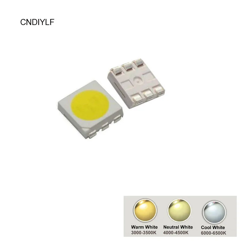 100 шт. 5050 белый/теплый белый/Природа Белый SMD/SMT LED PLCC-6 3-Чипсы SMD 60MA средней мощности