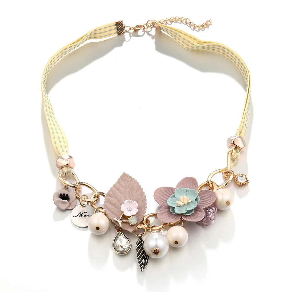 Цветочные массивные ожерелья для женщин Collier Femme колье из искусственного жемчуга Neklaces& кулоны Модные ювелирные изделия воротник подарки - Окраска металла: Yellow