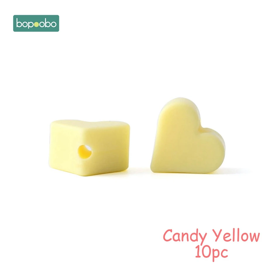 Candy Yellow Heart Bopoobo 10 шт Силиконовые Бусины, пищевой силиконовый Прорезыватель зубов в виде звезды, Товары для малышей, силиконовый браслет для грызунов, сделай сам, детский Прорезыватель для зубов - Цвет: Candy Yellow Heart