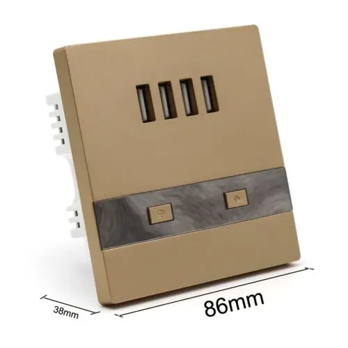 Золотой светодиодный светильник, 4 порта, USB, настенная розетка, зарядное устройство, AC 110-250 В, розетка, панель для iPhone, samsung, huawei, смартфон