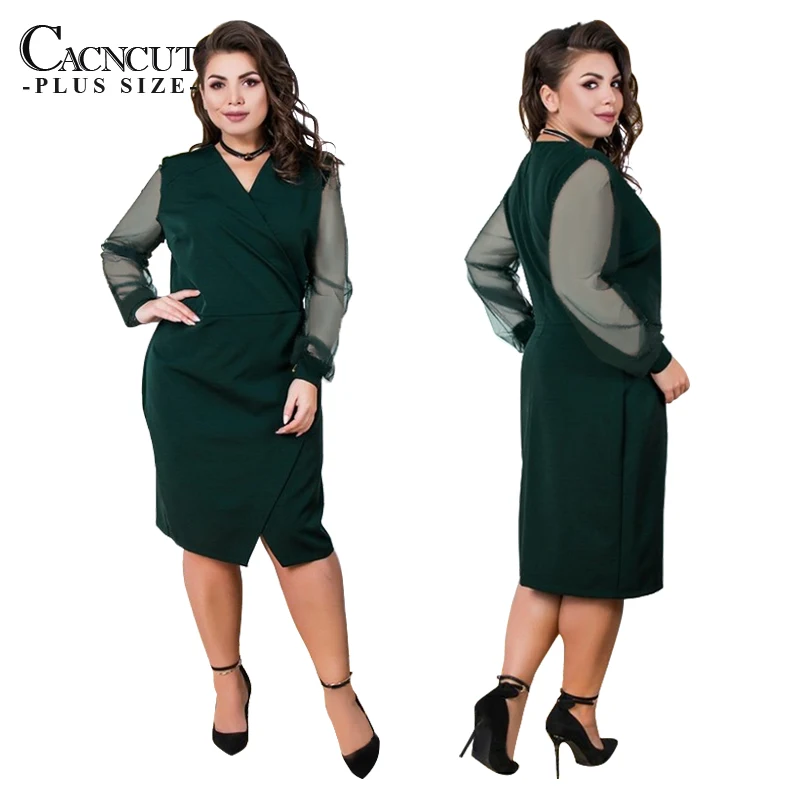 CACNCUT 5XL женское платье большого размера, весеннее платье с v-образным вырезом, 6XL, Повседневное платье большого размера, женское элегантное Сетчатое платье для офиса, вечерние платья
