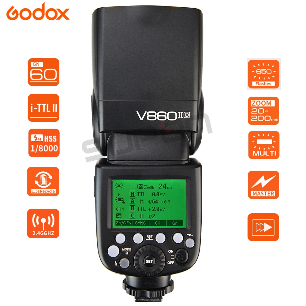 Paypal Accpect Godox V860IIO вспышка для камеры speedlite 2 * V860II O GN60 TTL HSS 1/8000S литий ионная батарея +