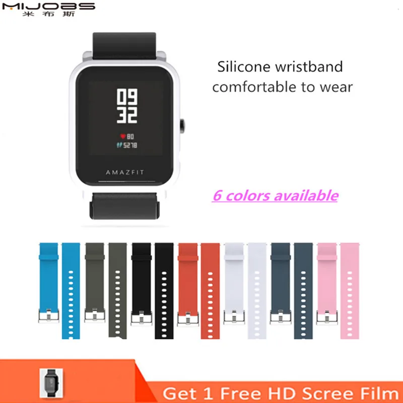 Спортивный силиконовый ремешок Mijobs 20 мм для Xiaomi Huami Amazfit Bip BIT PACE Lite, Молодежные умные часы, сменный ремешок, умные часы