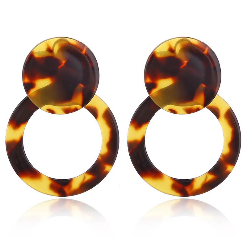 

Double Round Leopard Acetate sheet Drop Earrings For women Exaggerated Geometric Acrylic Dangle Earring Fashion Jewelry