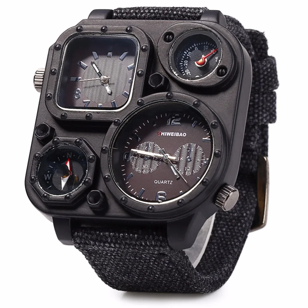 SHIWEIBAO J1169 Men's Dual-Movement Compass Sports Watch with Big Dial and Canvas Strap image 2