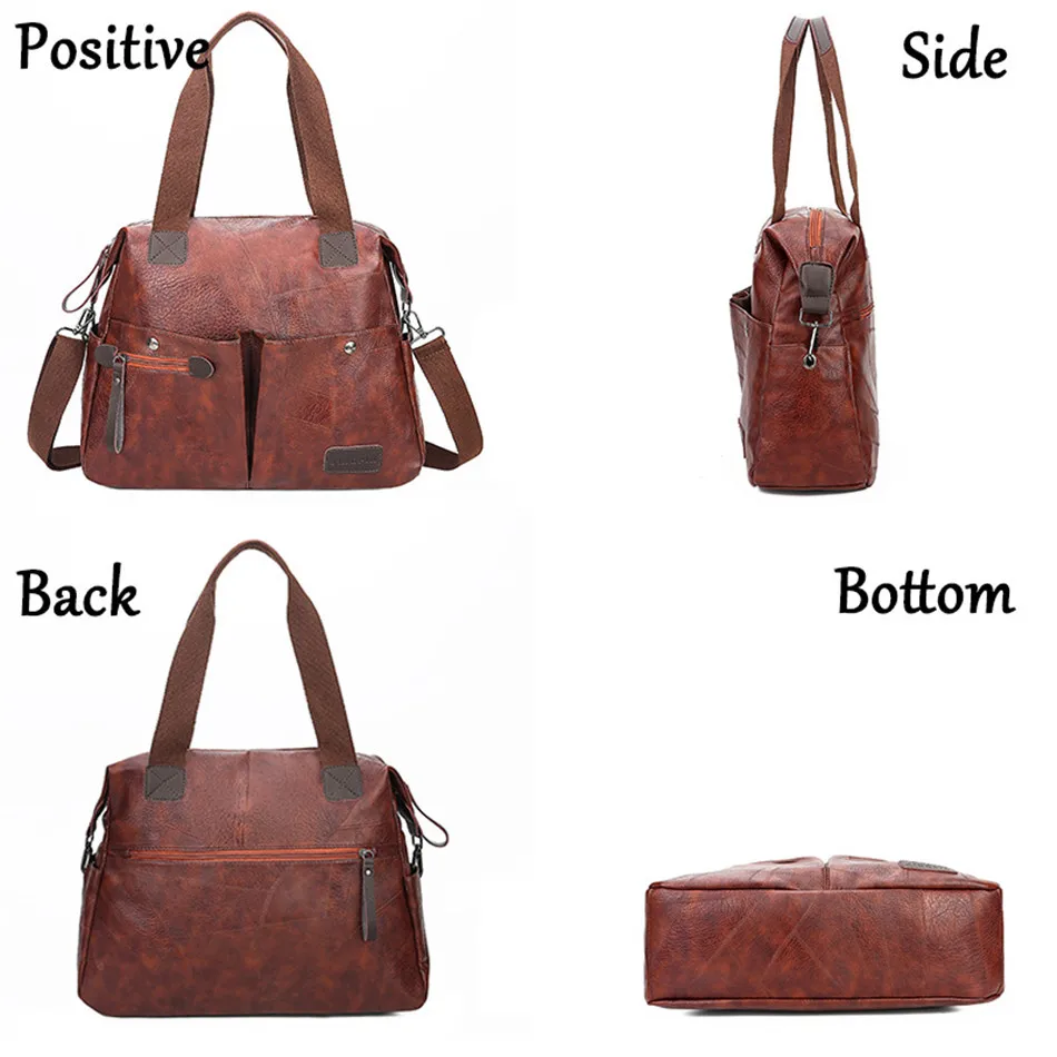 Multi-pocket Casual Large Capacity Women Tote Shoulder Bag PU Leather Ladies Handbag Messenger Bag Soft Shopping Crossbody Bag