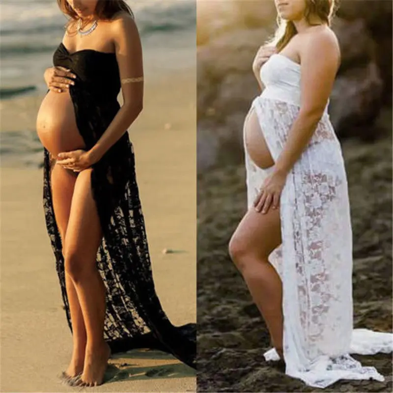 New Women Pregnant Maternity Clothing Dress Off Sleeve Lace Long Maxi For Photography Props Shoot |