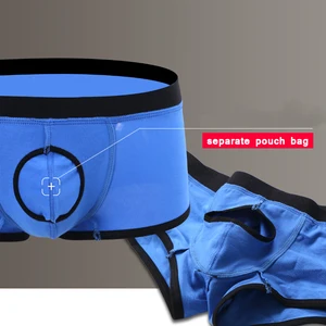 Мужские трусы-боксеры Wang Jiang, черные хлопковые трусы с отверстием для пениса, дышащие, трусы с выпуклостью