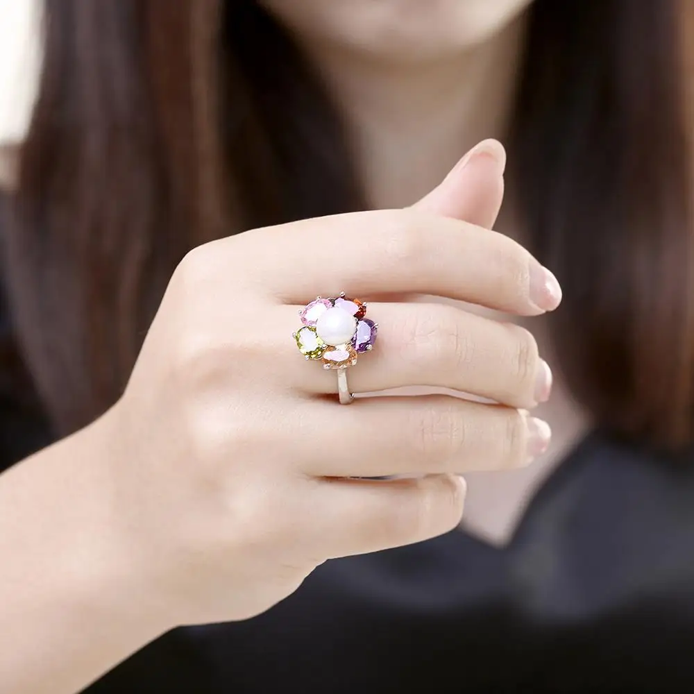AINUOSHI роскошное кольцо с цветком разноцветное 3.75ct Sona имитация жемчуга
