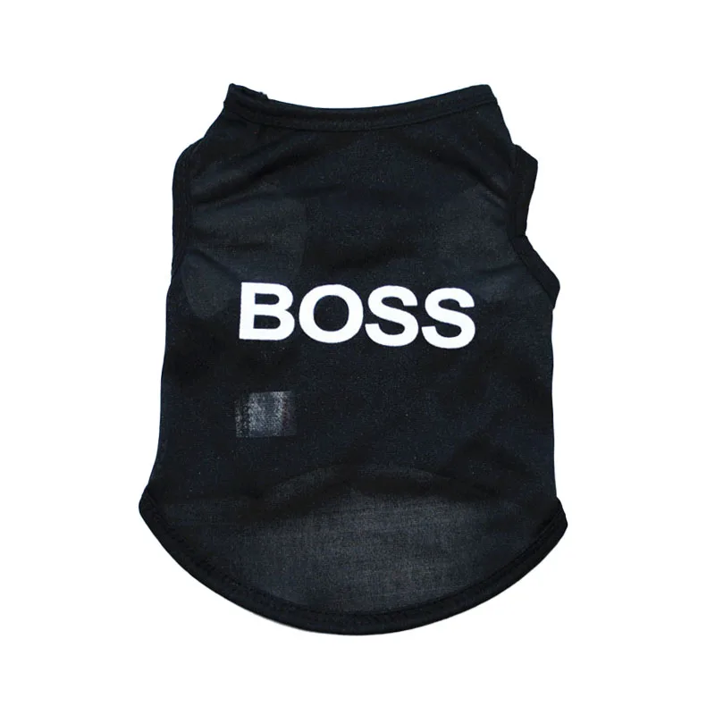 Black Boss XS-L одежда для маленьких собак, летняя футболка для кошек и щенков, дышащая футболка для собак, одежда с принтом, футболка для собак, жилет для кошек и Мопсов - Цвет: Black Boss