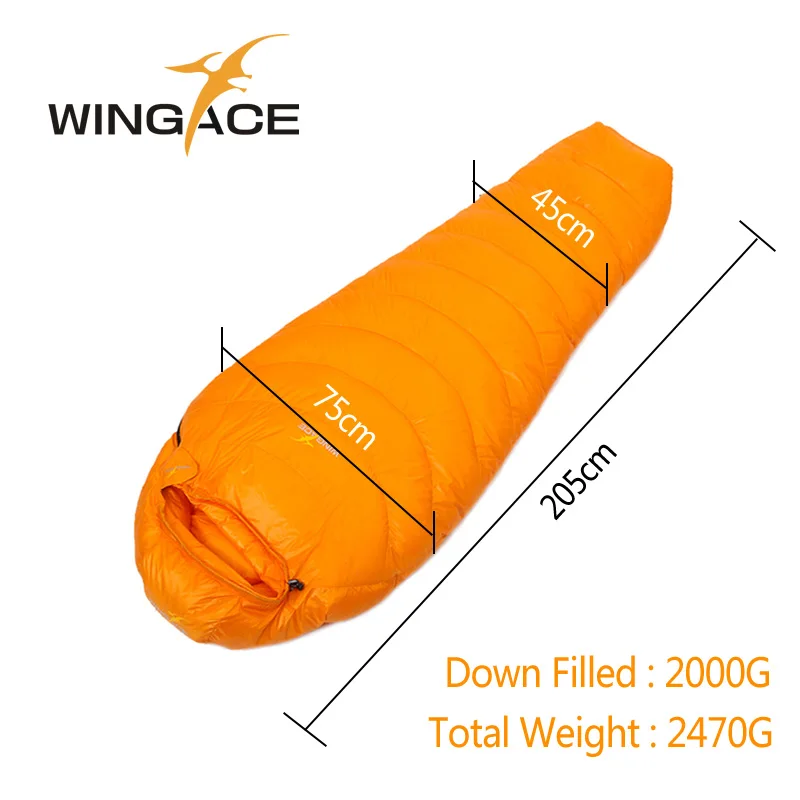 WINGACE заполнить 2000 г 3000 4000 гусиный пух спальный мешок Сверхлегкий Поход Открытый путешествия Мумия спальный мешок uyku tulumu - Цвет: Orange 2000G