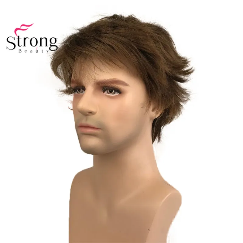 StrongBeauty черный короткий мужской парик Синтетический Полный парик для мужчин