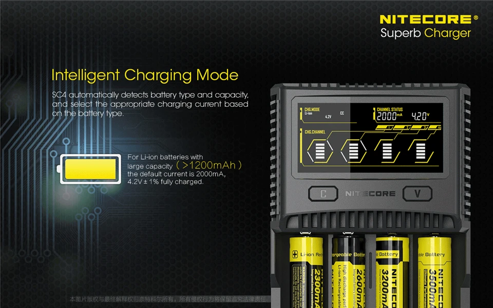 Nitecore SC4 ЖК-дисплей USB Быстрое интеллектуальное зарядное устройство для Li-Ion IMR LiFePO4 Ni-MH 18650 14450 16340 AA батарея