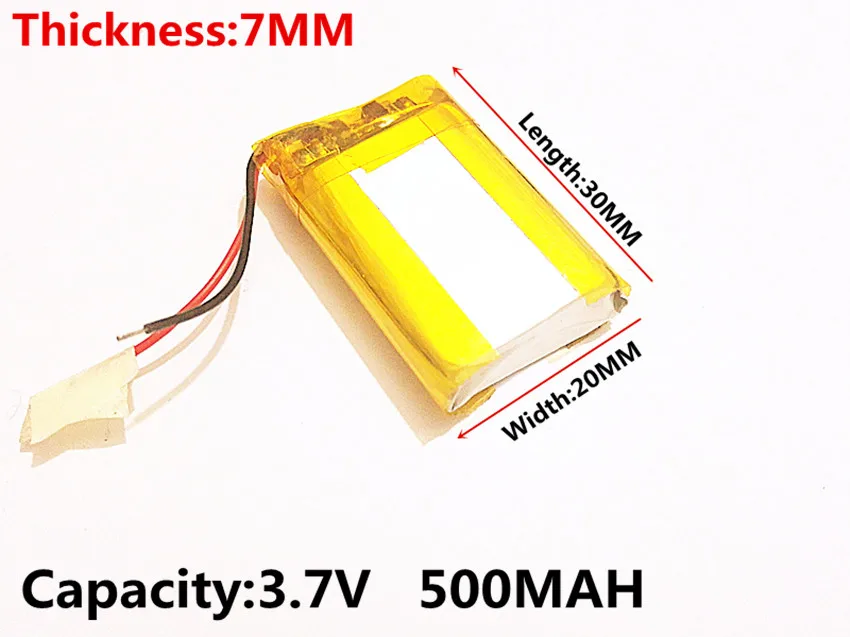 Литий полимерная литиевая батарея 3 7 V 702030 500MAH может быть настроена оптом CE FCC ROHS