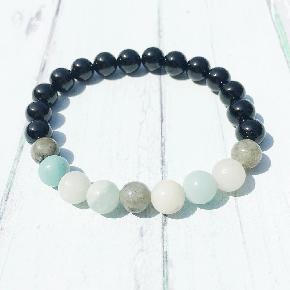 Ruberthen большой браслет из черного оникса синий амазонитовый камень бижутерия на