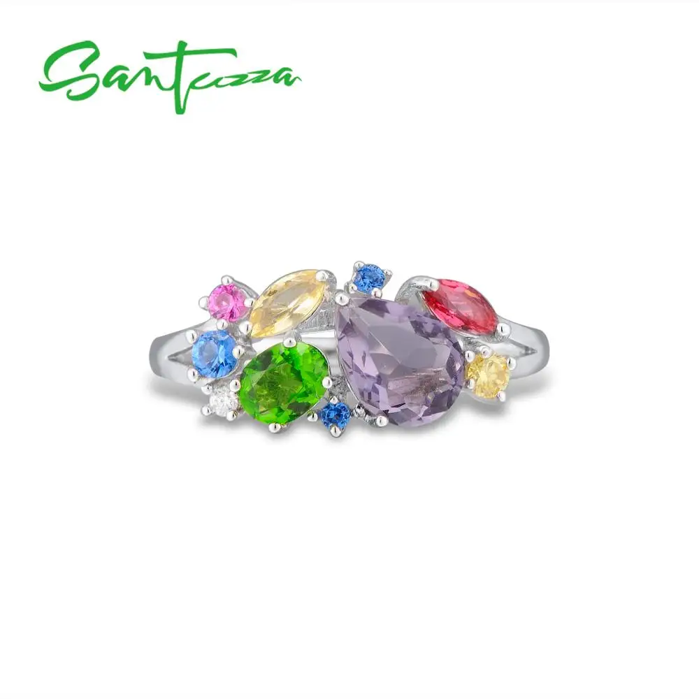 Женское серебряное кольцо SANTUZZA, 925 пробы, серебряные Модные кольца для женщин, цветные камни, кубический цирконий, кольца, вечерние ювелирные изделия