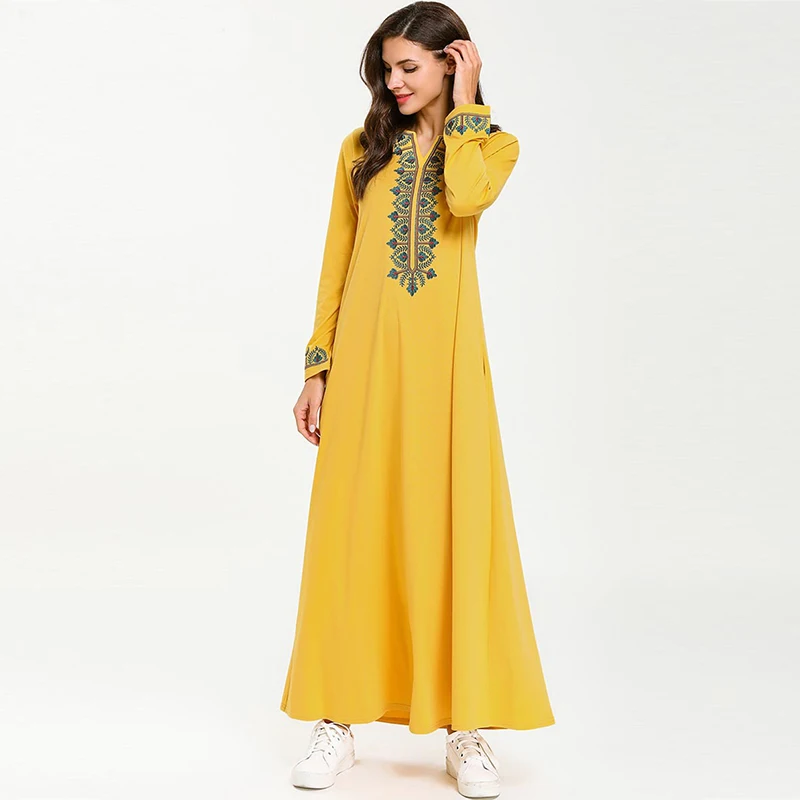 Женское мусульманское платье с цветочной вышивкой Abaya элегантное Кафтан в Дубае
