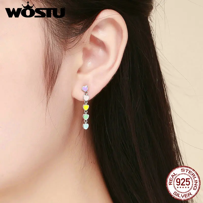 Женские Разноцветные серьги капли WOSTU из настоящего серебра 925 пробы с радужным