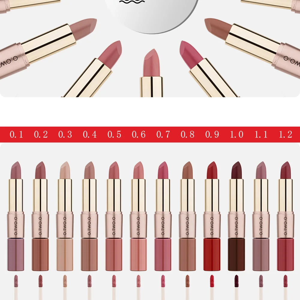 O.TWO.O 2 in 1 Matte Lipstick+Lip Gloss Lips Makeup Cosmetics Waterproof 12 Colors Choose