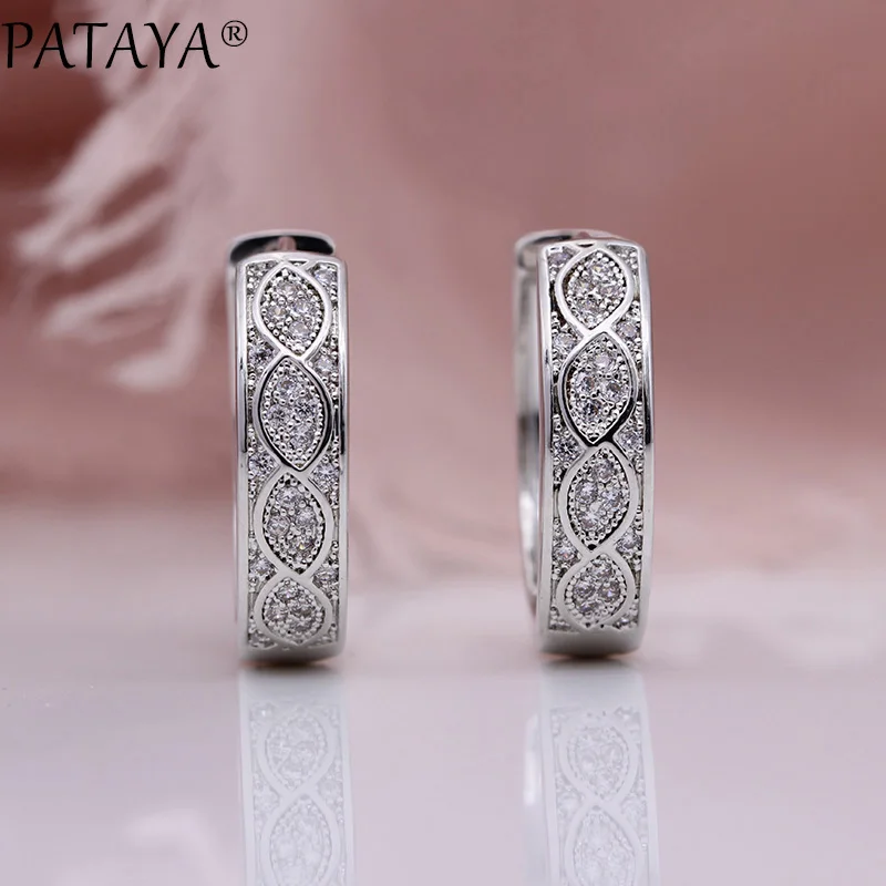 PATAYA, новинка, полые висячие серьги, 585, розовое золото, белый цвет, круглый натуральный циркон, круглые серьги для женщин, подарок, вечерние, модные ювелирные изделия