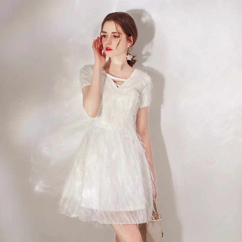 SSYfashion элегантное мини белое коктейльное платье с кисточками и v образным вырезом