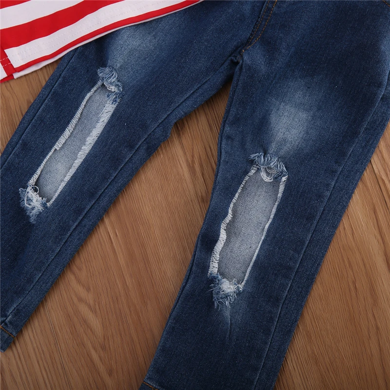 2 предмета Милая Красная футболка в полоску с длинными рукавами для маленьких