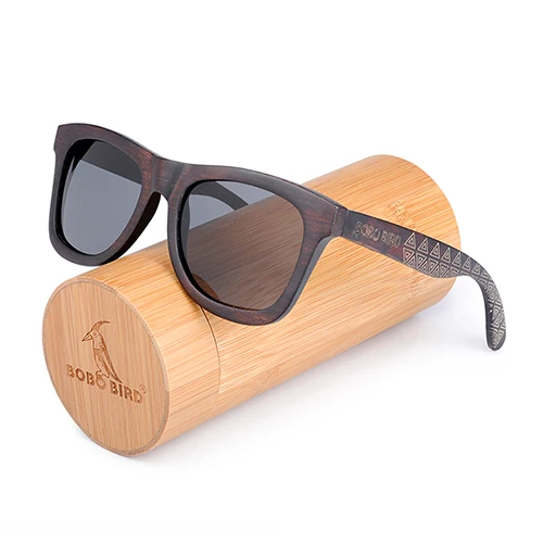 BOX4 BOBO BIRD Okulary Ebony Wood Солнцезащитные очки поляризованные серые линзы для мужчин и женщин очки с гравировкой дропшиппинг - Цвет линз: BOX4