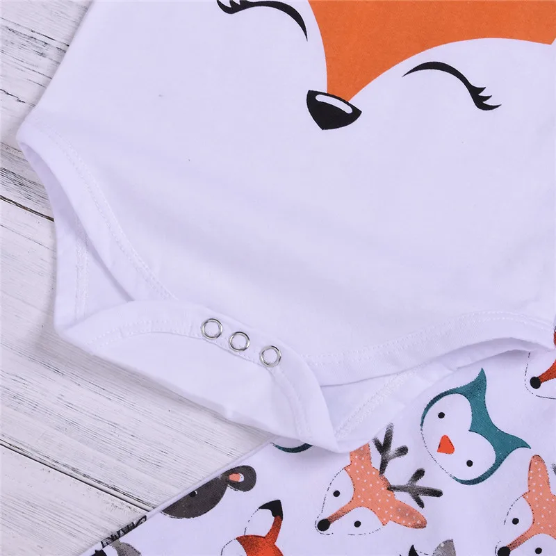 Baby Clothing Toddler Girl Boy Clothes Cartoon Fox Print Tops Body Suits Romper Pants Hat 2pcs Outfits Bebe Set | Детская одежда и