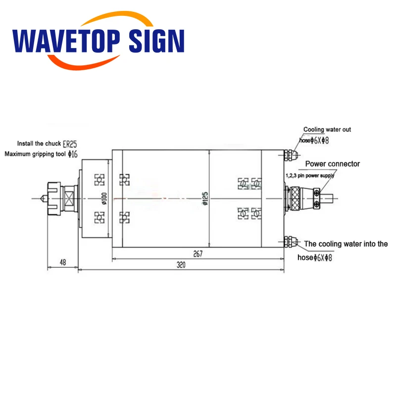 Водяное охлаждение шпинделя GDZ-125-4.5kw ER25 380v 8A 220v 12A 400 Гц 24000 об/мин