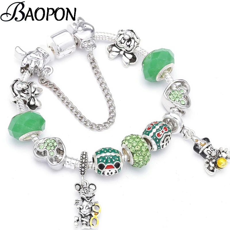 BAOPON роскошные серебряные винтажные Микки оберег бусины для браслета подходят Европейский Тонкий браслет женские украшения, браслеты в подарок