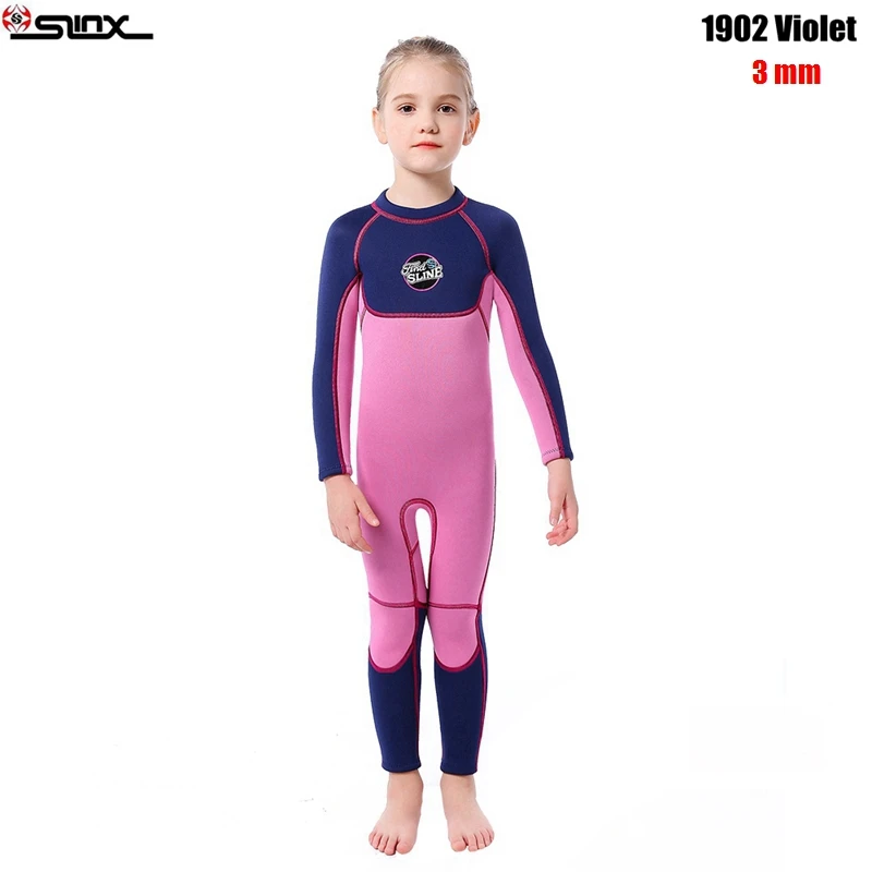 02 Girls Violet 3mm SLINX детский неопреновый купальник Гидрокостюмы детская одежда для плавания с длинным рукавом высокоэластичный гидрокостюм Рашгард для серфинга - Цвет: 02 Girls Violet 3mm