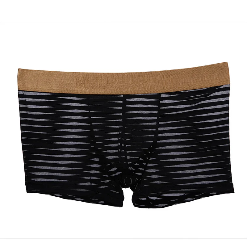 KWAN. Z нижнее белье для мужчин gay cueca полосатые сетчатые прозрачные мужские трусы-боксеры мужские боксеры calzoncillos hombre ropa interior - Цвет: Черный