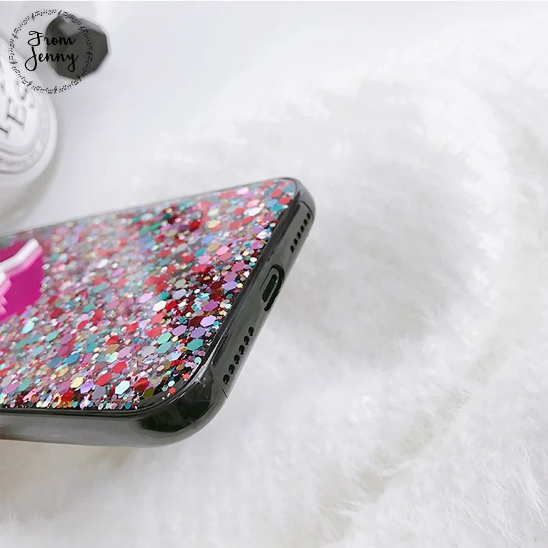 From Jenny Crystal Love Heart Phone Case for iphone 7 7plus 6 6s 6plus 6splus 8 8plus X Rosepink glitter Soft back cover |