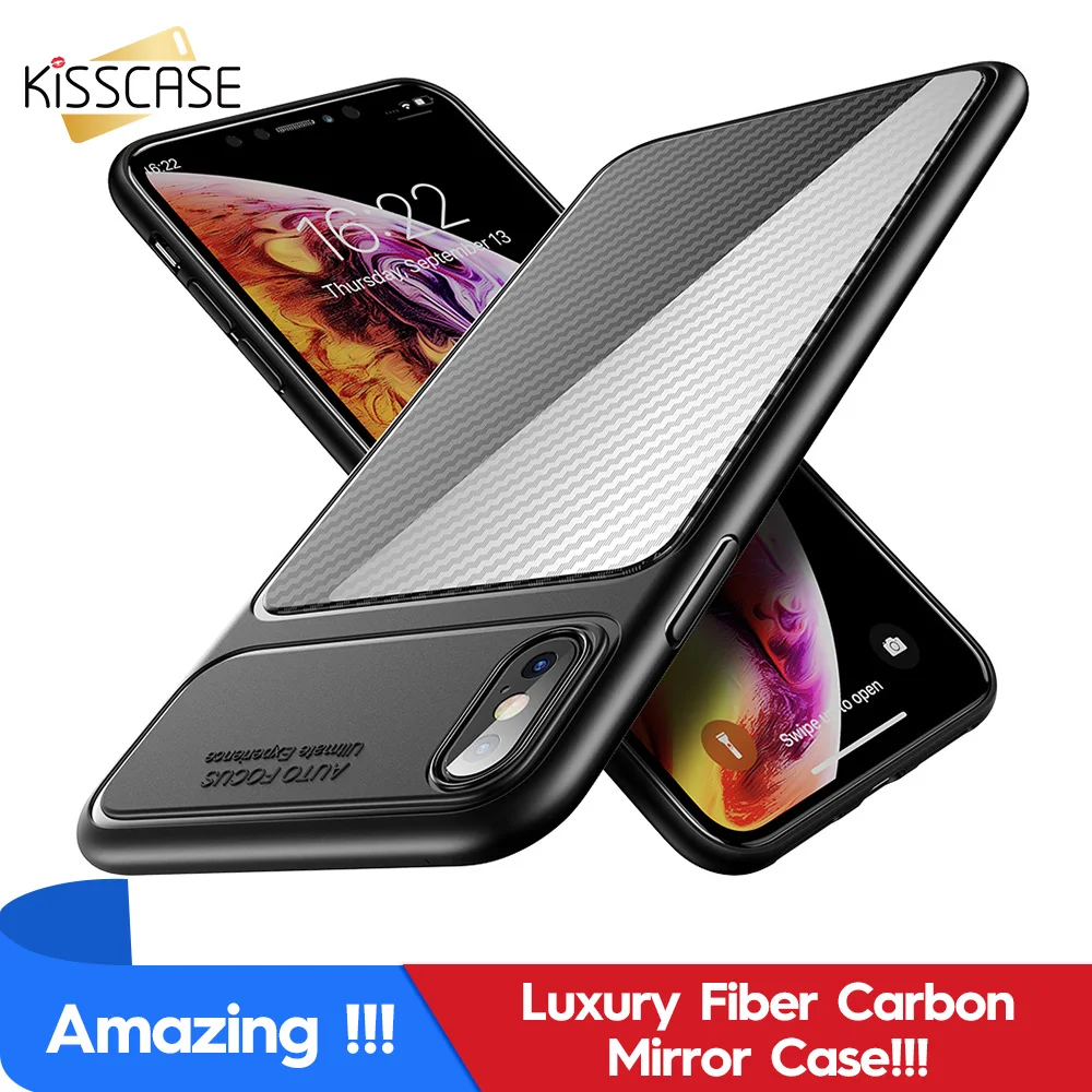 KISSCASE Case For iPhone 6 Plus S 6S Luxury Fiber Carbon Mirror Cases 7 8 XS Max XR 5S Capinhas Coque |