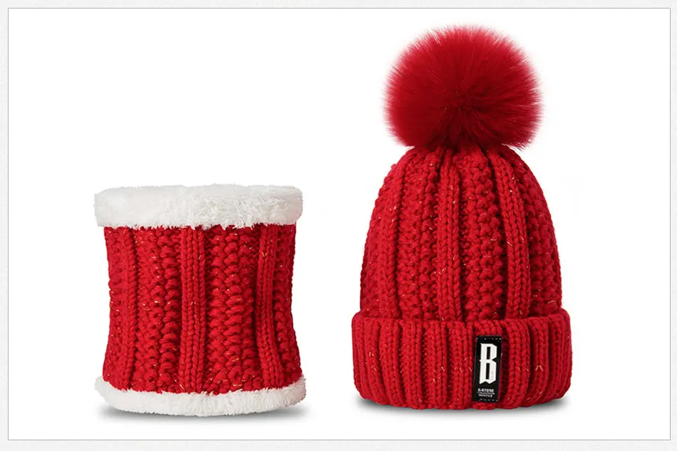 Fashion Pompoms Women Winter Hat Scarf Set Girls Boys Warm Knitted Caps Scarves Men Female Sets 2 Pieces Unisex Hats Scarves