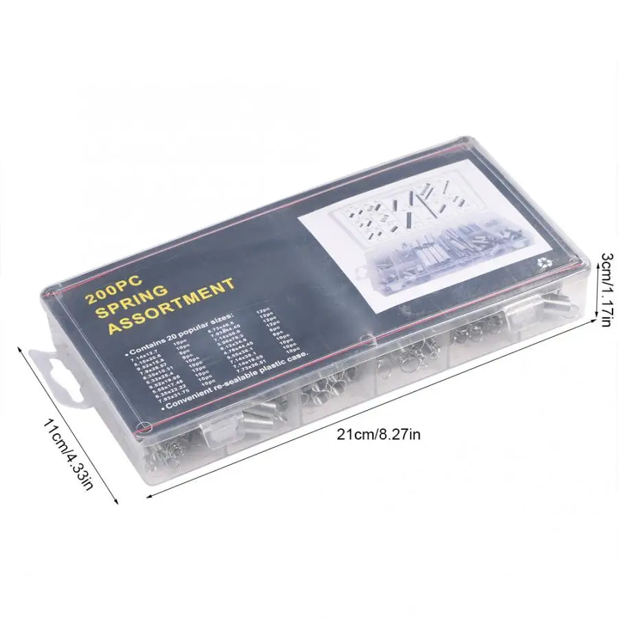 Molas 200 шт./компл. 20 размеров Удлиняющая пружина набор металлических пружин с