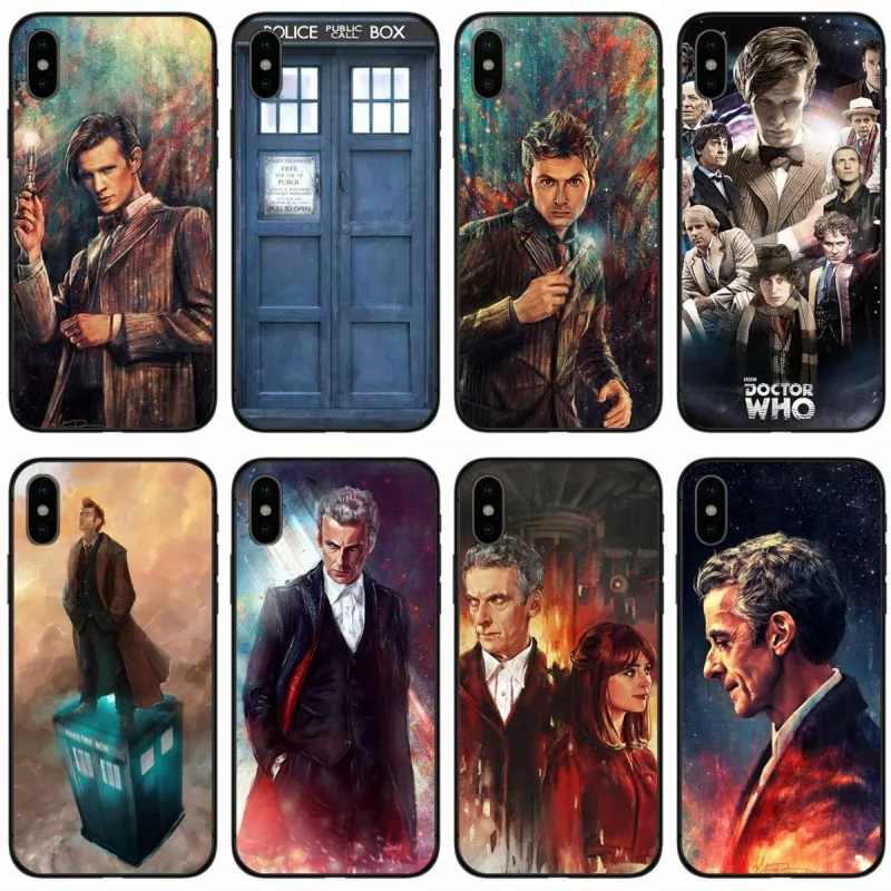 Мягкий силиконовый черный чехол Tardis Box Doctor Who для iPhone 6 6plus 7 8plus 5 5S 5C SE X XS XR