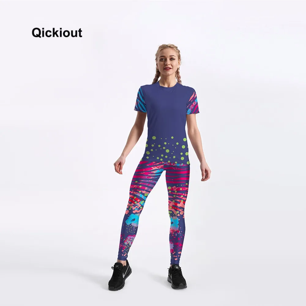Женские повседневные Костюмы Qickitout короткая футболка и длинные штаны с принтом