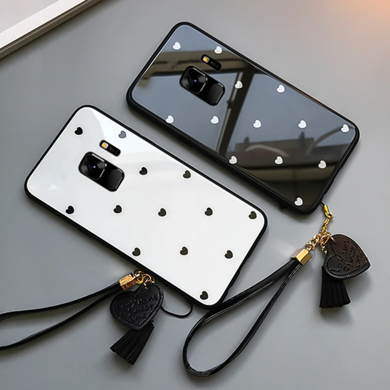 Чехол на шнурке с сердечками для Samsung Galaxy S8 S10 Plus M10 M30 A20 A70 A6 A9S j4/j6 из закаленного
