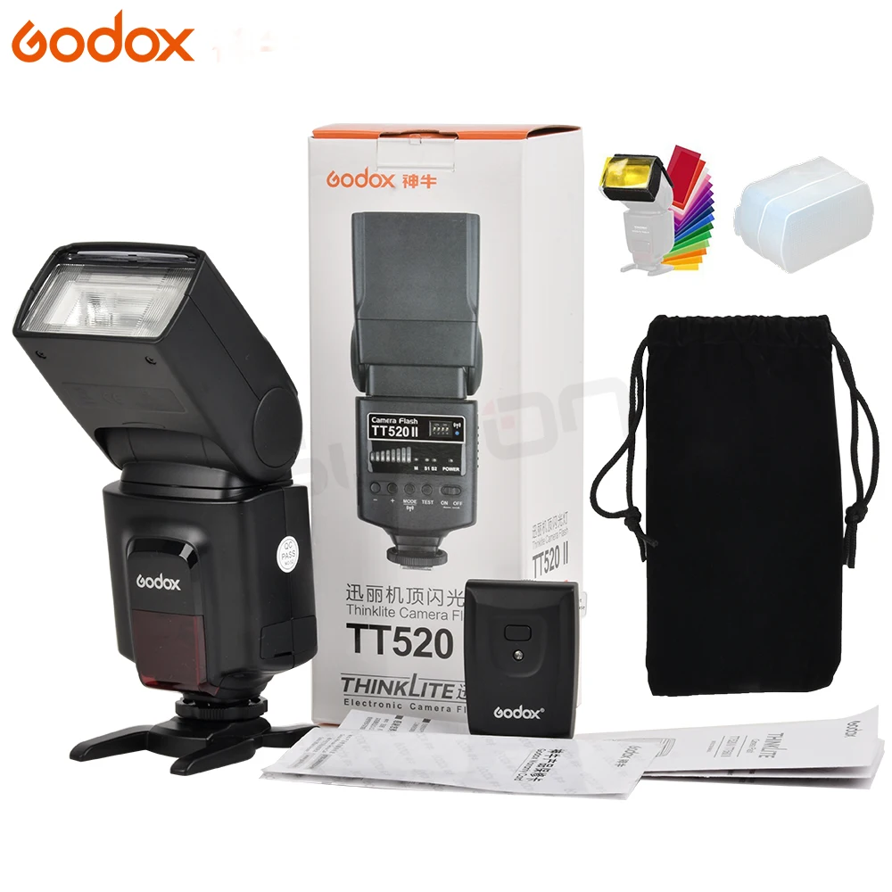 Вспышка Godox TT520II со встроенным беспроводным сигналом 433 МГц + набор цветных