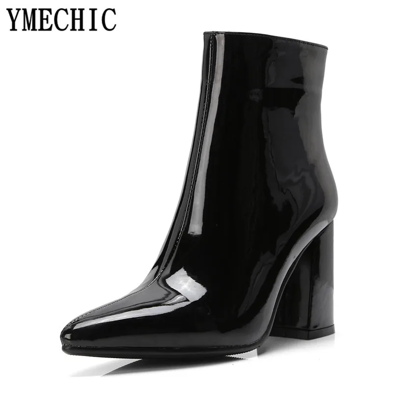 YMECHIC 2018 модные зимние свадебные туфли на блочном высоком каблуке Женская обувь