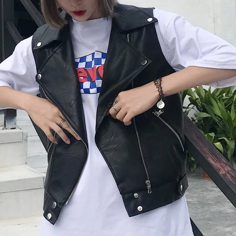 Plamtee Уличная рукавов жилет кожаный для 2017 женская обувь на молнии Короткие Colete