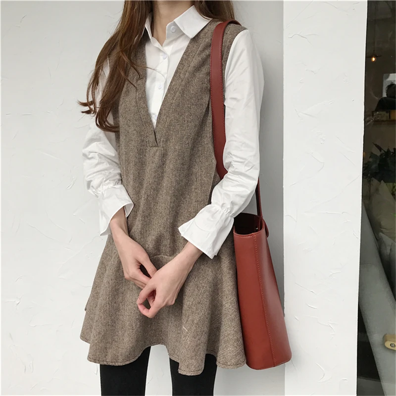 HziriP Spring Dress 2018 New Women Flare Sleeve Office Casual Loose Vestidos Stand Fashion Fake Two Female Dresses | Женская одежда
